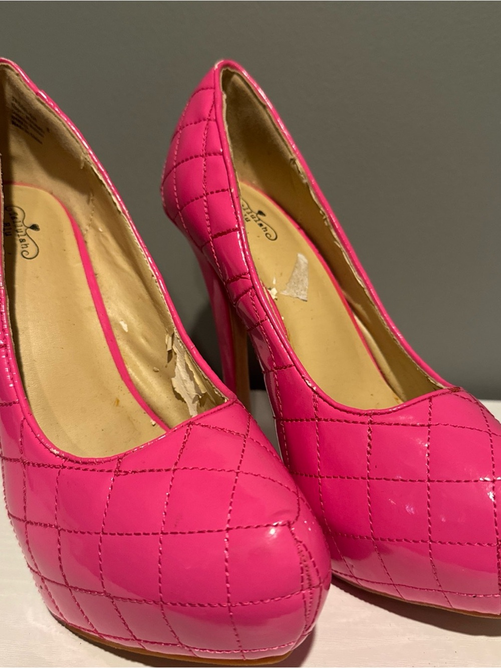Women's Quilted Patent High Heel Pumps in Hot Pink
